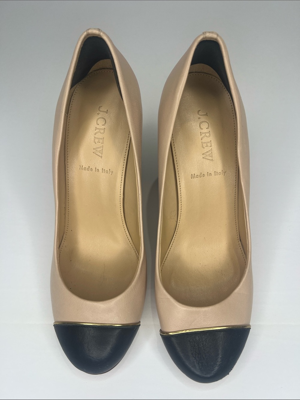 Leather Two-Tone Block Heel Pumps - Nude & Black